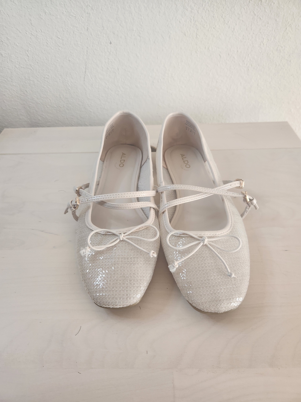 ALDO White Sequin Mary Jane Ballet Flats